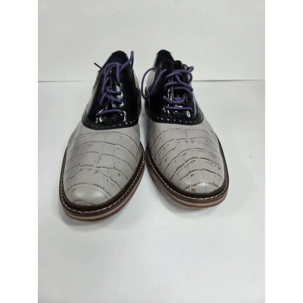 Cole Haan Colton Saddle Oxford shoe  gray croc-embossed /Black  9.5 Men  Rare